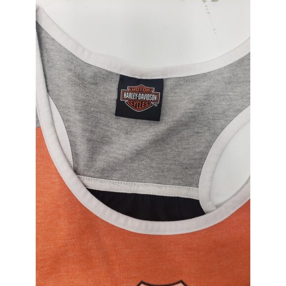 Harley Davidson Motorcycles Rhinestone Tank Top Black Orange Gray Size L - Picture 6 of 10